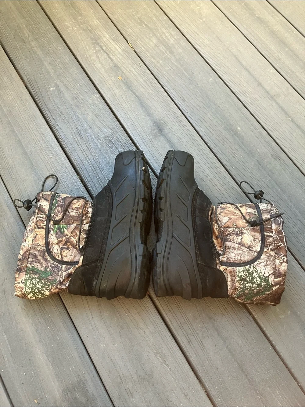 Kids Waterproof Winter Boots in Camouflage Brown. Some wear.